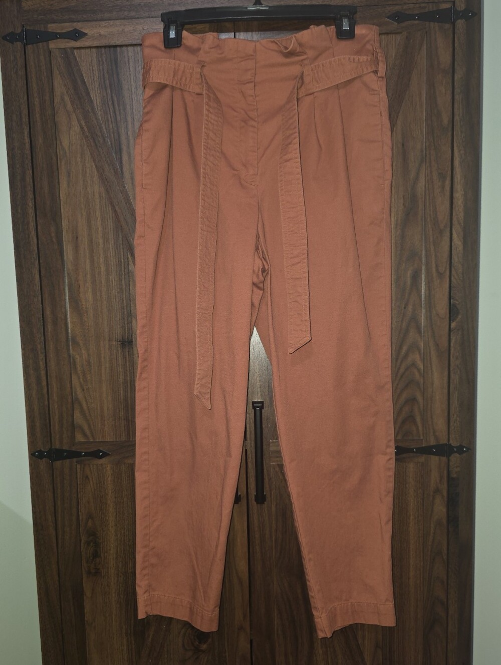 PROLOGUE Cinched Waist Trousers Rust Brown Jacquard Knit Pleated Ankle Pants 4